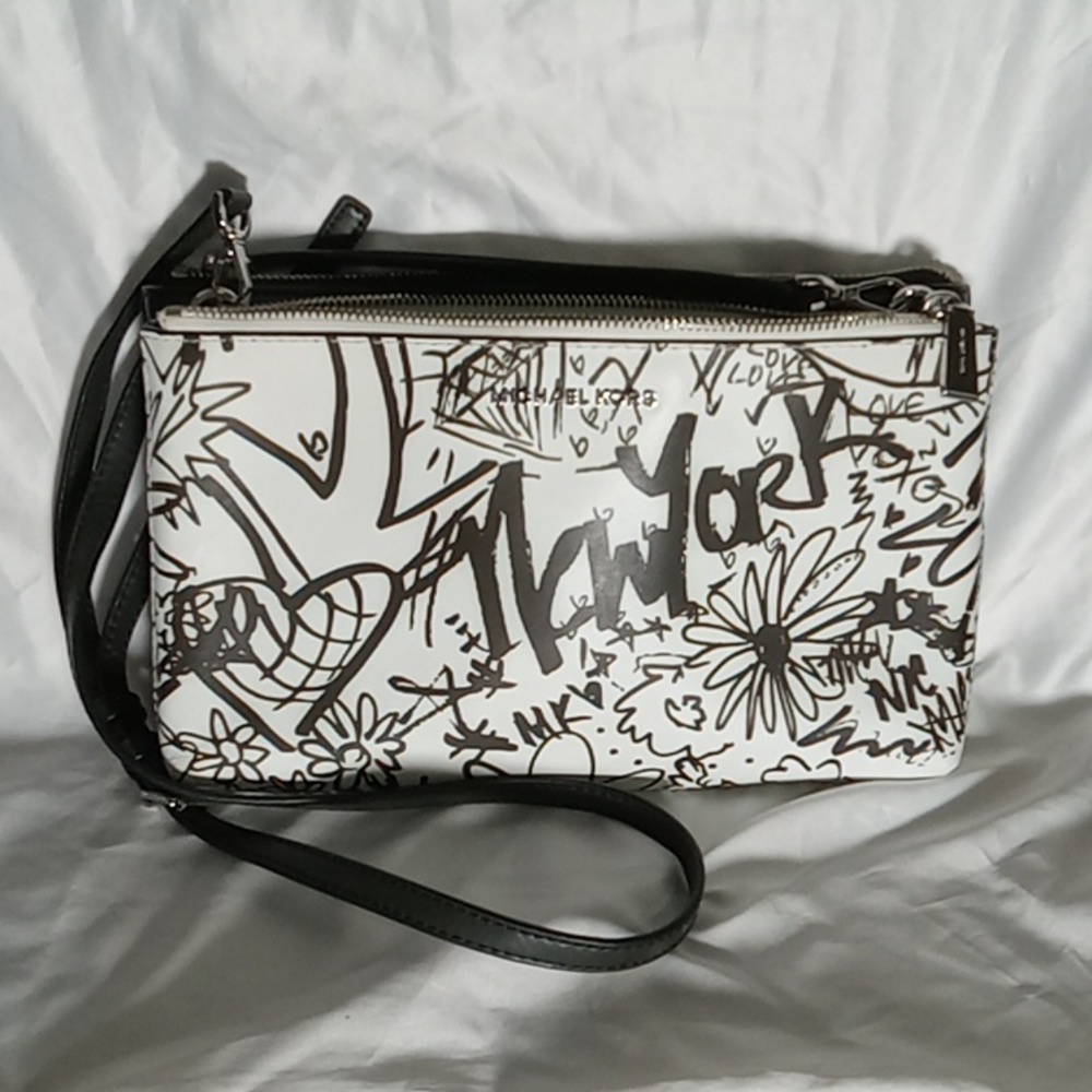 Michael Kors Black and White Graffiti Crossbody Bag